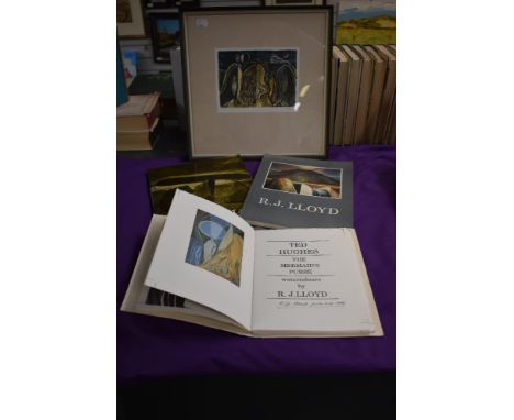 Art. R. J. Lloyd. A proof unbound copy of Ted Hughes The Mermaids Purse, signed by R. J. Lloyd. With a framed signed print an