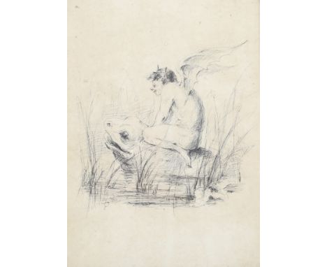 Samuel Read (1815-1883), pen and ink drawing. Wood nymph and the frog, (taken from a sketch book) initialled 'SR' (lower left