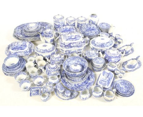 19th century and later Spode and Copeland blue Italian ceramics. Includes meat plate with tree and well, meat platters, charg