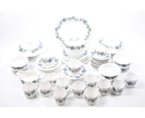 Susie Cooper 'Art Nouveau' tea dinner service C2072 BLUE. Including teapot, milk jug, two sugar bowls, eight tea cups and sau