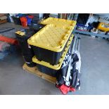 Pallet Lot of Pop Up Tent, (4) Pails of Coating, Containers of Misc.
