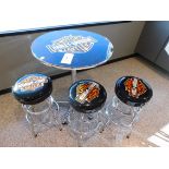 Harley Davidson Round Pedestal Table with (3) Bar Stools