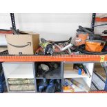 (2) Ridgid VACs with Wands and Hoses, Ryobi Blower, Wood Shelving Unit and Contents of Shelving