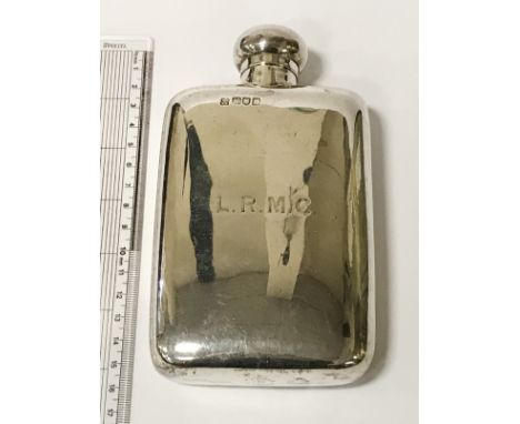 STERLING SILVER HIP FLASK - INITIALLED