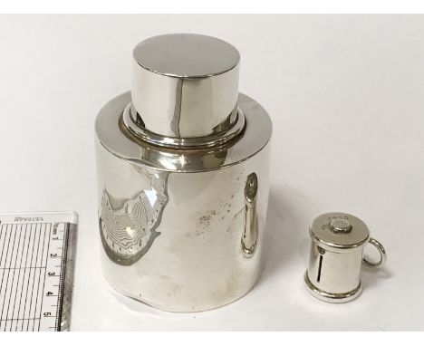 HM SILVER TEA CADDY &amp; VICTORIAN HM SILVER TAPE MEASURE - CADDY 8CMS