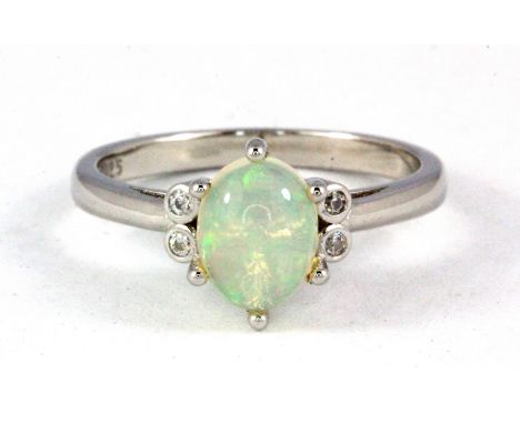 A 925 silver opal and stone set opal set ring, (N.5).