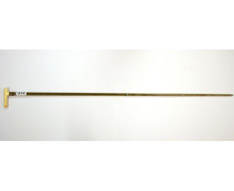 A 19th century ivory handled ladies walking stick, stem believed to be rhino horn with a silver collar, dated 1878, L. 89cm.