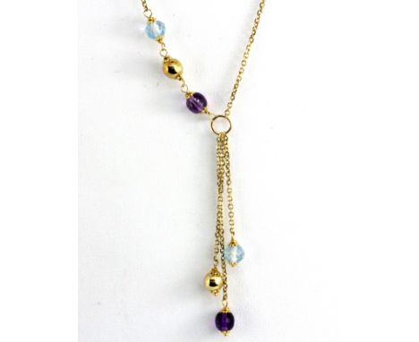 An 18ct yellow gold amethyst and blue topaz set necklace.