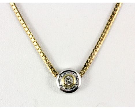 A 9ct yellow and white gold diamond set necklace, L. 40cm.