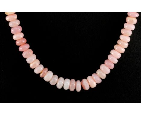 A pink opal bead necklace, L. 46cm.