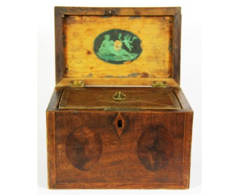 A Georgian mahogany veneered tea caddy, Size. 18 x 11 x 13cm.