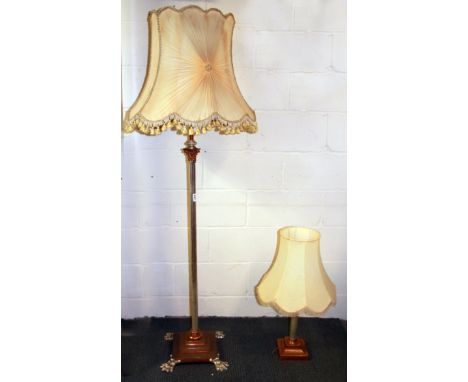 A silvered and copper plated Victorian oil lamp stand converted to an electric standard lamp (adjustable height), together wi