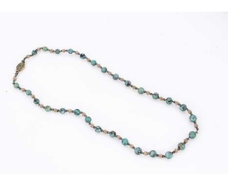 An early 20th century Chinese, turquoise and simulated seed pearl necklace, knotted strung beads, alternately string with clu