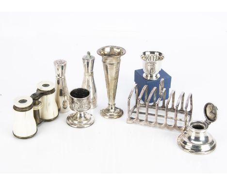 A small group of silver and other items, including a Victorian silver filled hunting interest egg cup, a small modern silver 