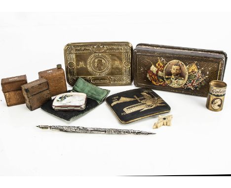 A first half 20th century Chinese silver dip fountain pen and other items, including a George V commemorative Rowntree Cocoa 