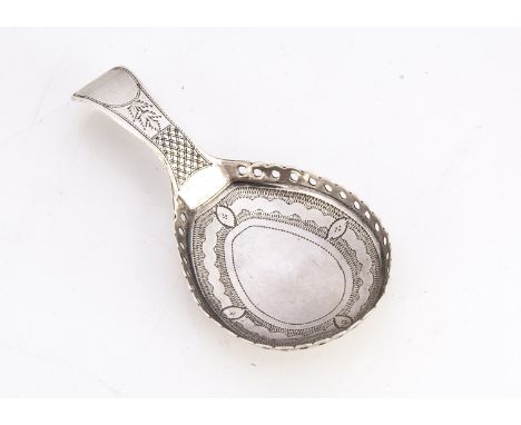 A late Georgian silver tea caddy spoon by C &amp; B, with brightcut decoration, Birmingham 1811, 7cm