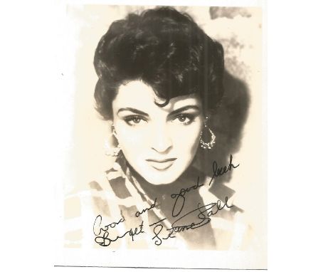 Suzan Ball signed 4 x 5 b/w photo attached to A4 page. Suzan Ball 3/2/1934 to 5/8/1955 was an American actress City Beneath t