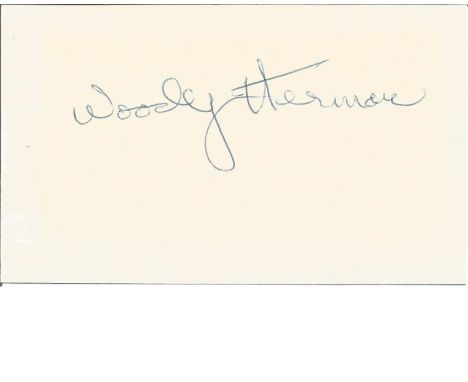 Woody Herman signed card approx 5 x 3 inches plus unsigned 10 x 8 b/w photo. Woodrow Charles Herman 16/5/1913 to 29/10/1987 w
