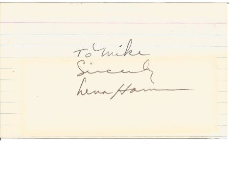 Lena Horne signed dedicated card approx 5 x 3 inches. Lena Mary Calhoun Horne 30/6/1917 to 9/5/2010 was an iconic American si