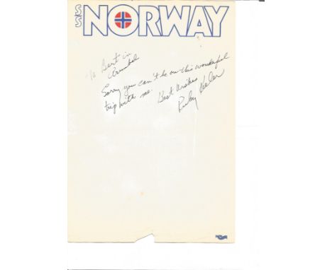 Ruby Keeler signed dedicated SS Norway headed notepaper approx 10 x 7 inches. Born Ethel Hilda Keeler 1910/1993 was a Canadia