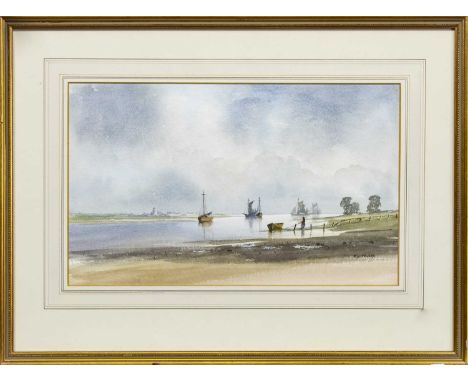 R WITCHARD, FOUR SEASCAPESwatercolour on paper, each signedimage size 24cm x 39cm each, overall size 41.5cm x 55.5cm each.Mou