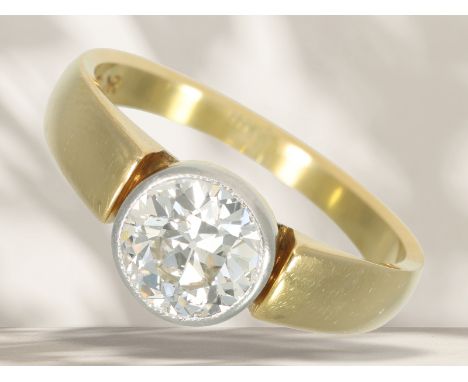 Ring: vintage Solitär-Diamant-Goldschmiedering, Altschliff-Diamant von ca. 1,5ct: Ca. Ø18mm, RG57, ca. 4,9g, 14K Gelbgold, be