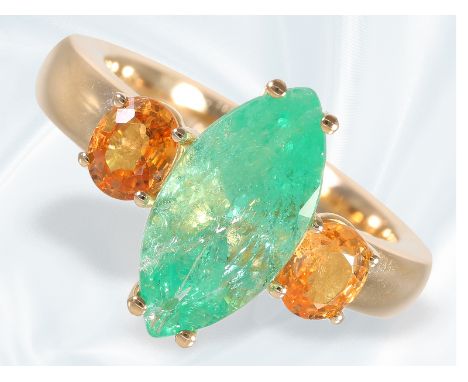 Neuwertiger handgefertigter Ring mit Smaragd von ca. 2ct, Manufaktur Schupp aus Pforzheim: Ca. Ø17mm, RG53, Ringkopf ca. 14 x