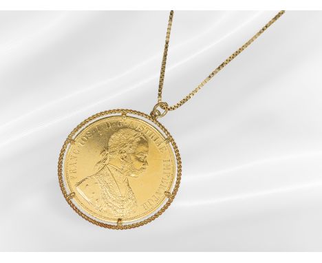 Kette/Anhänger: goldene Venezianerkette mit Münzanhänger, 4 Dukaten Österreich, 23K Gold: Ca. 41,5cm lang, ca. 23,8g, Kette a