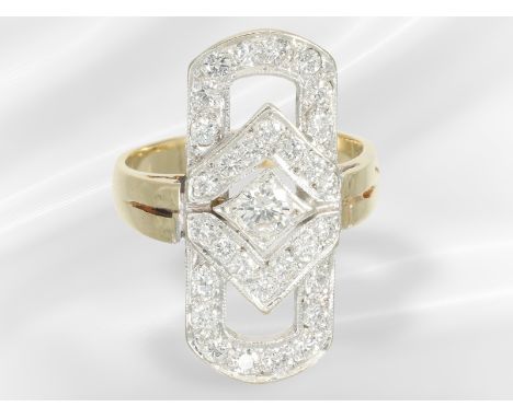 Ring: ausgefallener vintage Goldschmiedering mit feinem Brillantbesatz, ca. 1,15ct: Ca. Ø18mm, RG56, ca. 6,4g, 14K Gold, Ring