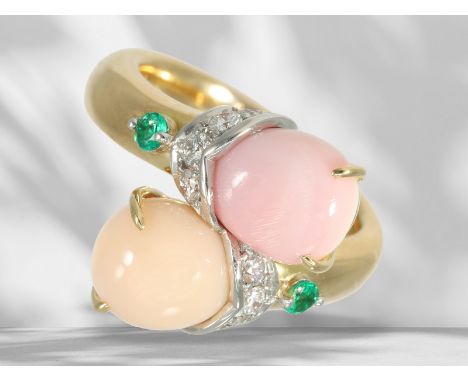Ring: Unikater Goldschmiedering mit 2 außergewöhnlich großen Naturperlen "Conch" &amp; "Melo" , 8ct !: Ca. Ø 16,5mm, RG 52, c