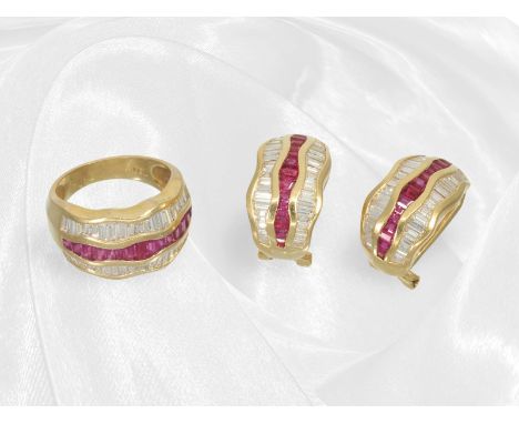 Sehr schöne, hochwertige Rubin/Diamant-Ohrstecker mit passendem Damenring, Designerschmuck ca. 4,7ct: Ohrstecker ca. 20 x 11m