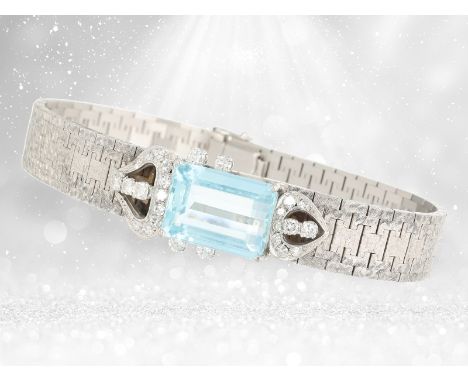 Armband: ausgefallenes vintage Aquamarin-Armband, vermutlich um 1950, mit Gutachten: Ca. 19cm lang, maximal 16mm breit, ca. 4