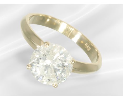 Ring: moderner Solitär Brillantring, ca. 3ct: Ca. Ø17,5mm, RG55, ca. 3,4g, 14K Gelbgold, Solitär in erhabener Fassung, ca. Ø9