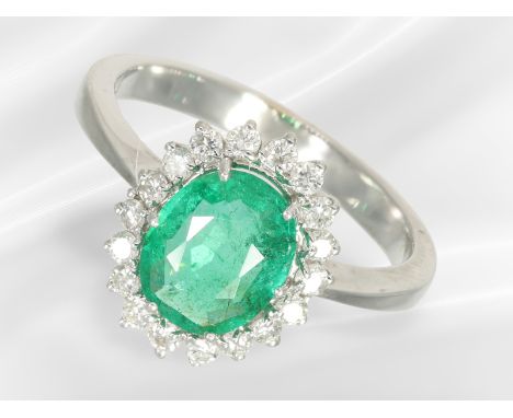 Ring: hochwertiger, ehemals teurer Smaragd/Brillant-Ring von Wempe, ca. 1,48ct: Ca. Ø16,5mm, RG52, ca. 3,3g, 18K Weißgold, mi