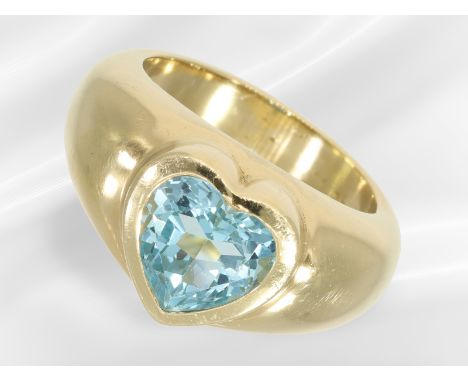Ring: solide gefertigter Goldschmiedering mit Topas in Herzform, Handarbeit aus 18K Gold: Ca. Ø17mm, RG54, ca. 16,3g, 18K Gel