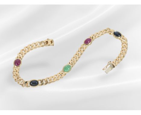 Armband: dekoratives vintage Farbstein-Goldschmiedearmband, 14K Gelbgold: Ca. 19,5cm lang, ca. 14,4g, 14K Gelbgold, ca. 6mm b