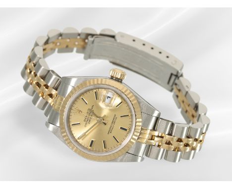 Armbanduhr: Rolex Lady-Datejust Ref.69173 in Stahl/Gold, Baujahr 1987: Ca. Ø26mm, Riffellünette, goldfarbenes Zifferblatt mit