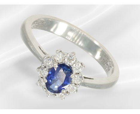 Ring: feiner weißgoldener Saphir/Brillantring, ca. 0,83ct Edelsteinbesatz, Leo Pizzo: Ca. Ø17mm, RG53, ca. 3,6g, 18K Weißgold