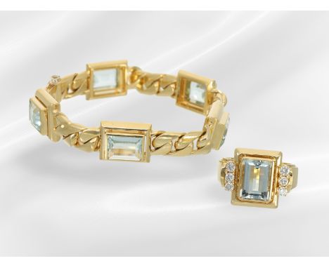 Armband/Ring: sehr hochwertige, moderne Goldschmiedeanfertigung mit feinen Aquamarinen und Brillanten, ca. 18,86ct: Ring ca. 