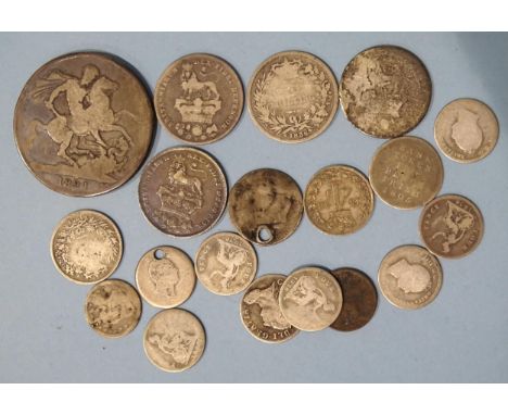 George III (1760-1820), a 1762 threepence and a small collection of George IV and William IV silver coinage, including an 182