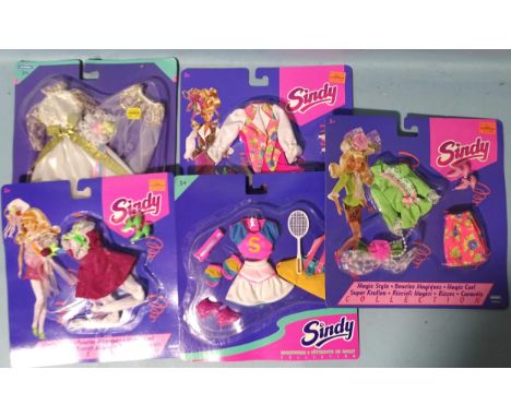 Sindy clothing, five Hasbro 1994 outfits: "Magic Style" (x3), "Sportswear" and "Bride", all in unopened bubble packaging, (5)