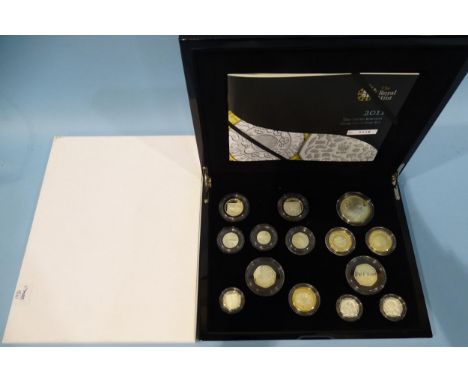 The Royal Mint, 'The 2011 United Kingdom Silver Proof Fourteen Coin Set', with booklet no.0556, cased with outer packaging.
