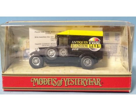 Matchbox, Models of Yesteryear Y47 Morris Light Van, Code 2 issue "BBC Antiques Roadshow Going Live", with chrome 12-spoke wh