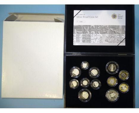The Royal Mint, 'The 2009 United Kingdom Silver Proof Twelve Coin Set', with Kew Gardens 50p piece, in fitted case no.0561, w
