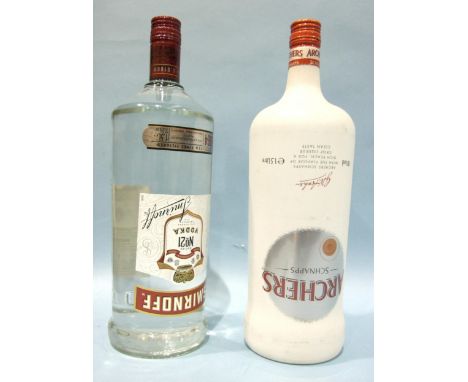 Vodka, Smirnoff, 37.5%, 1.5L, one bottle and Schnapps Archers, 18% vol, 1.5L, one bottle, (2).