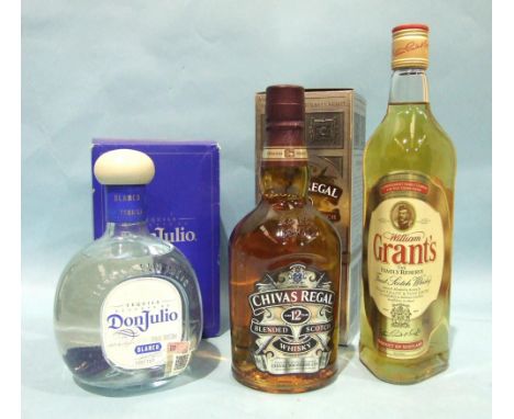 Chivas Regal Scotch Whisky, 40% vol, 70cl, one bottle in carton, Grants, 40% vol, 70cl, one bottle, Don Julio Tequila Blanco,