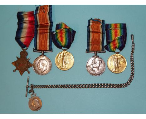 A WWI British medal family group: a trio, 1914-15 Star, War Medal and Victory Medal to 1468 DVR Lt Abbott RFA and a pair, 194