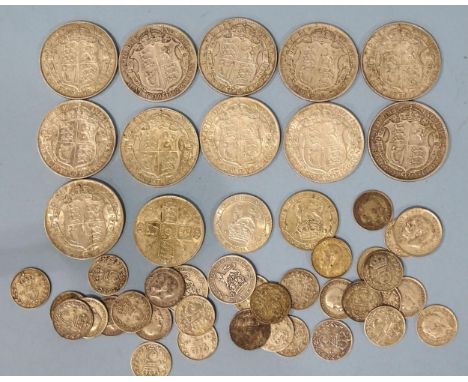 George V (1910-1936), a small collection of silver coinage, comprising half-crowns (x11), florin (x1), shillings (x2), sixpen