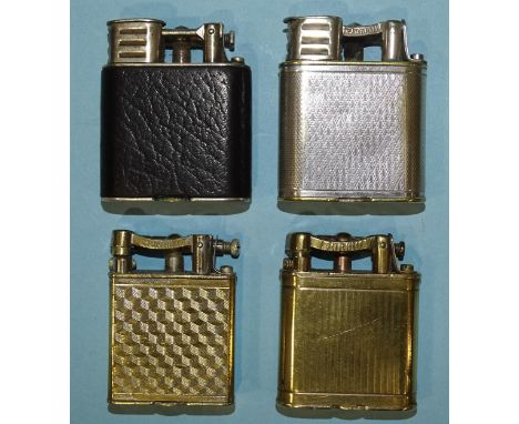 A Dunhill Unique gold-plated lift-arm cigarette lighter, US Patent no.1022140, two other similar silver-plated lighters and a