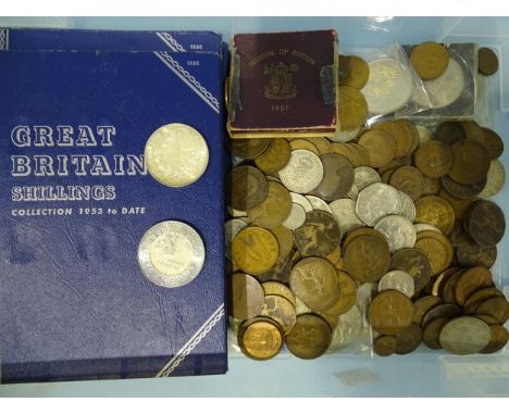 A France 1965 silver 10-francs coin and a collection of various British coinage.